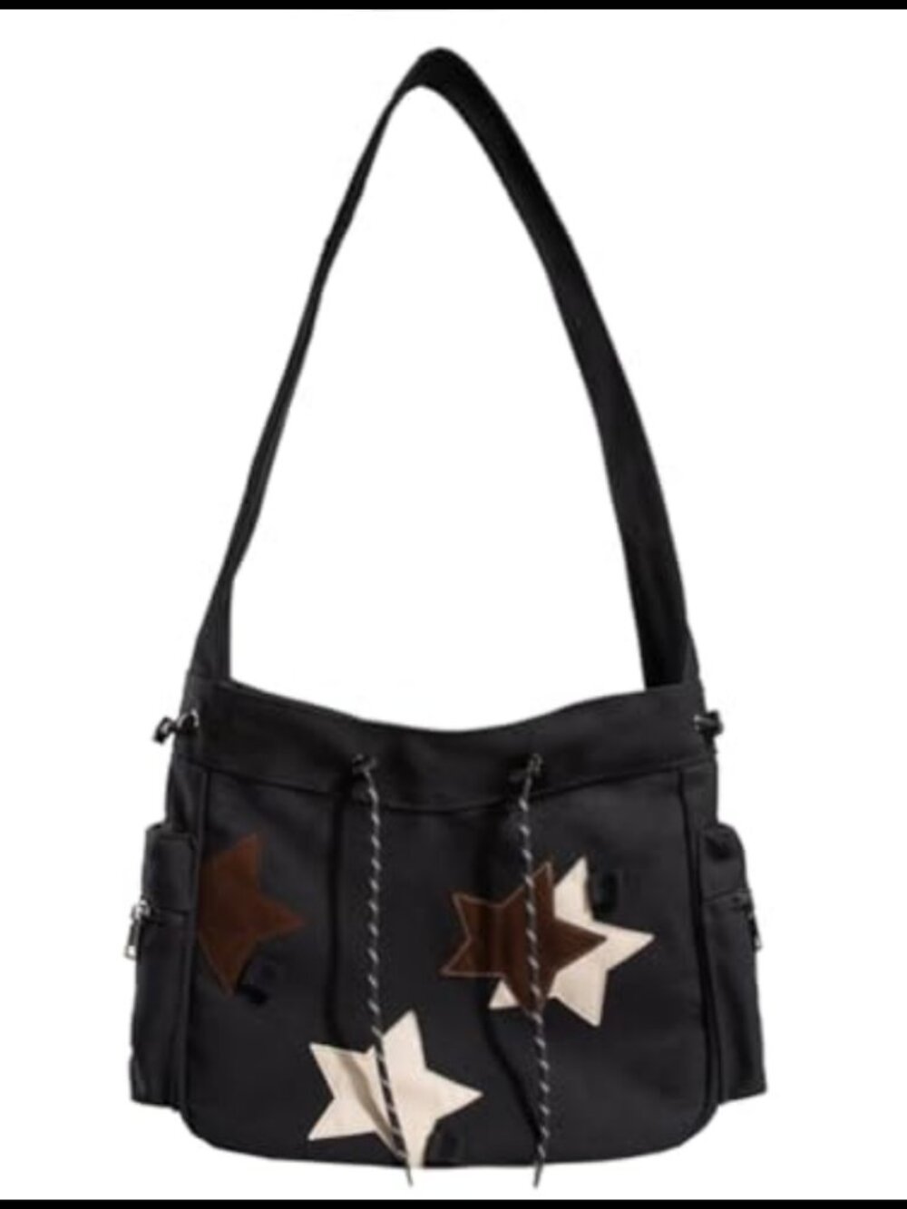 Canvas Messenger Crossbody Shoulder Bag Stars Wide Strap Tote